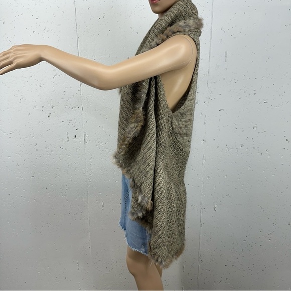Alberto Makali Size Medium Alpaca Wool Knit Blend Rabbit Fur Trim Vest Cardigan - Picture 4 of 15